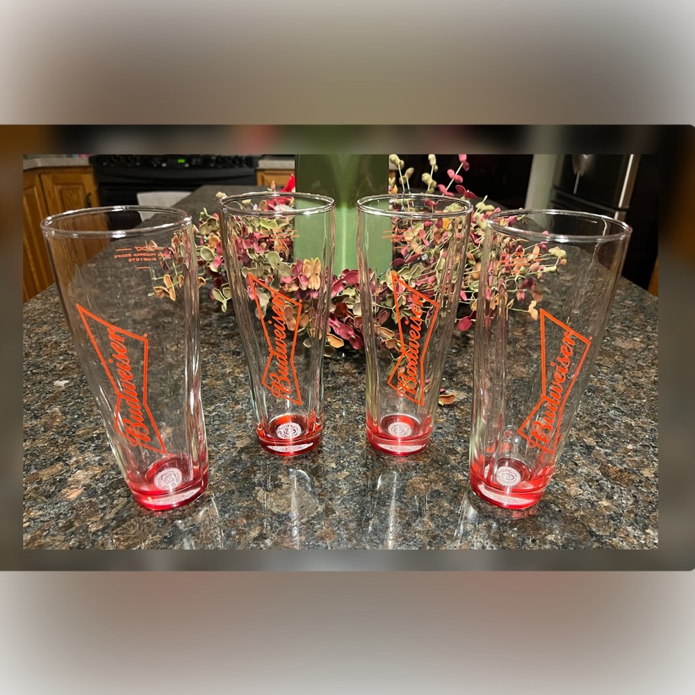Budweiser-Set of Four ‘Red Bottom’ Beer Glasses-Vintage